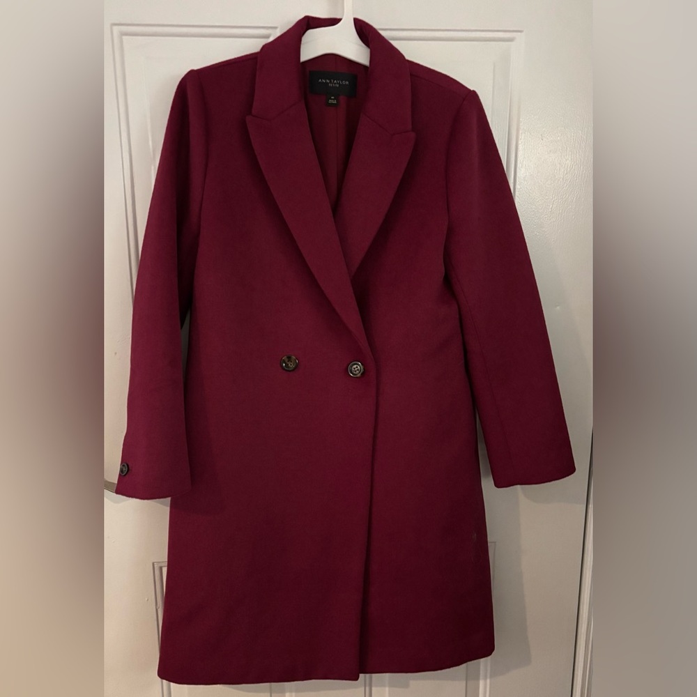Ann Taylor Burgundy Double-Breasted Coat